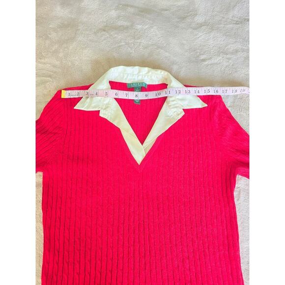 LAUREN Ralph Lauren Silk Cashmere Cable Knit Sweater Red Champagne L soft comfy - Picture 6 of 8